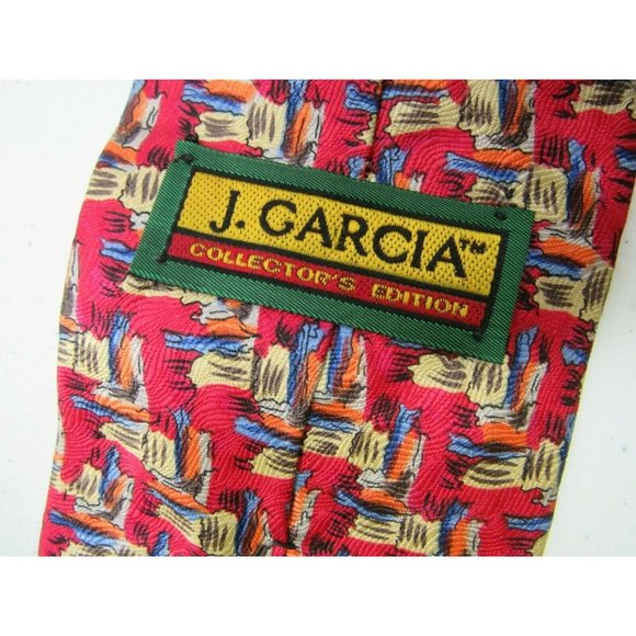 Men's Necktie J Garcia Tie Collector's Edition Red Gold Orange Blue 100% Silk - Picture 3 of 3